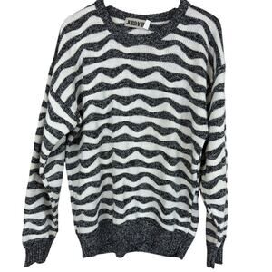 Vintage Jordache White Black Striped Knitted Long Sleeve Top Size L USA